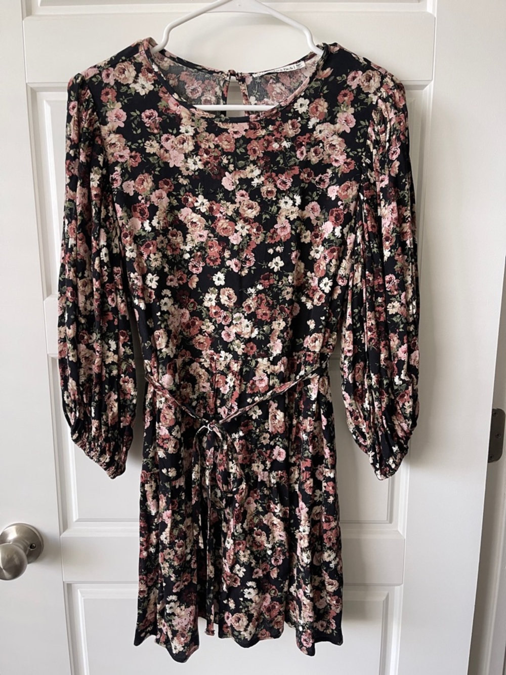 Abercrombie & Fitch Black Floral Long-Sleeve Mini Dress